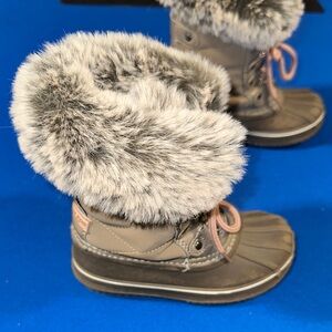 London Fog Kids Boots with Faux Fur Trim - Brown and Gray